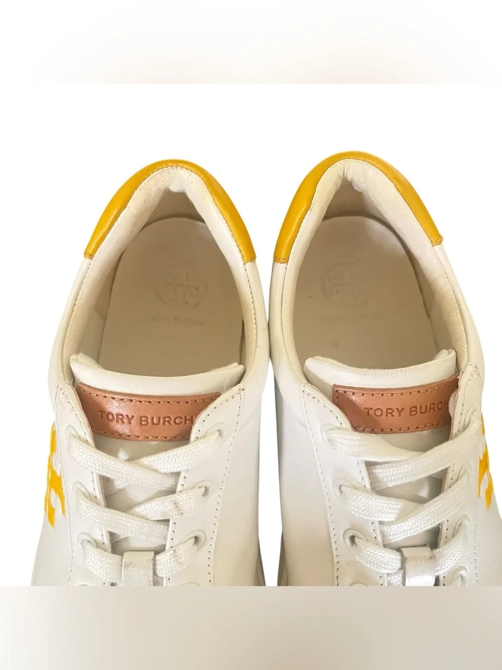 Tory Burch White Leather Sneakers with Yellow Logo